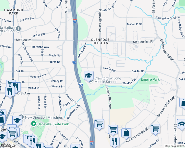 map of restaurants, bars, coffee shops, grocery stores, and more near 3182 Latona Drive Southwest in Atlanta
