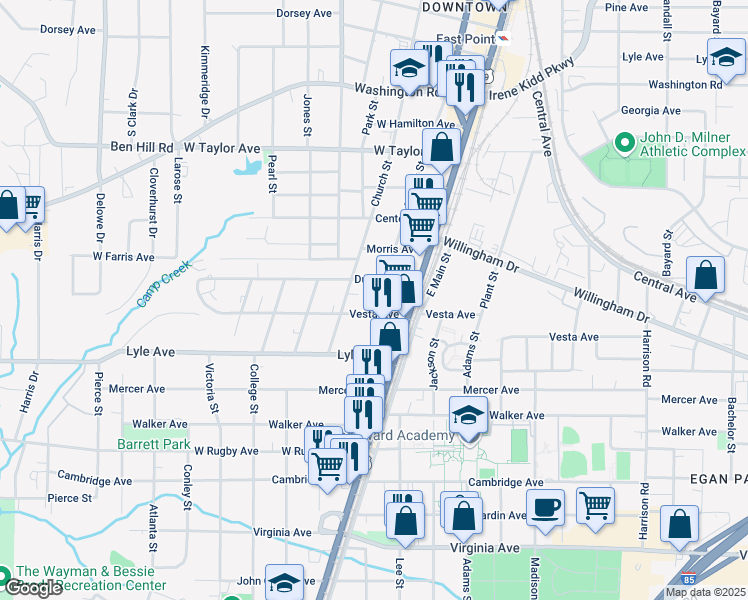 map of restaurants, bars, coffee shops, grocery stores, and more near 1728 Vesta Avenue in Atlanta