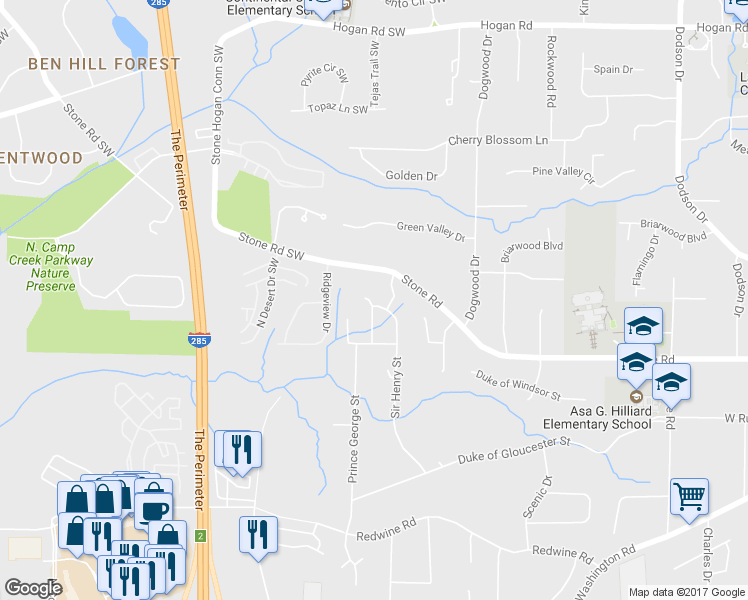 map of restaurants, bars, coffee shops, grocery stores, and more near 3286 Sir Henry Street in East Point