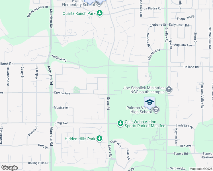 map of restaurants, bars, coffee shops, grocery stores, and more near 31190 Rawhide Court in Menifee