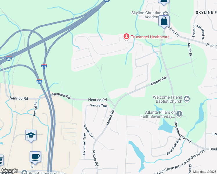 map of restaurants, bars, coffee shops, grocery stores, and more near 3930 West Side Place in Ellenwood