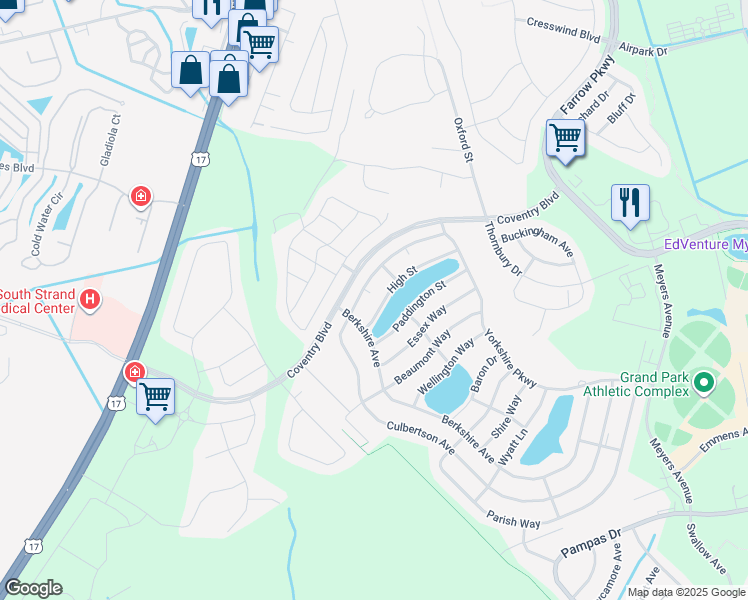 map of restaurants, bars, coffee shops, grocery stores, and more near 1801 High Street in Myrtle Beach
