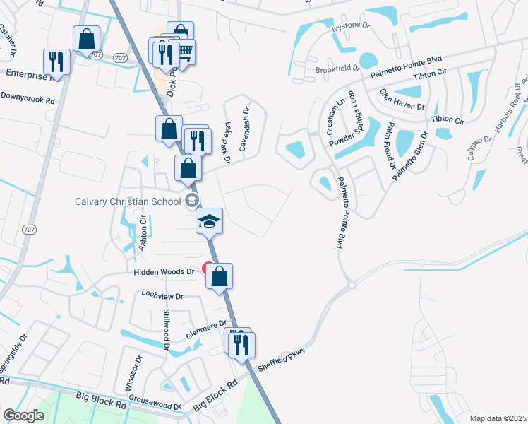 map of restaurants, bars, coffee shops, grocery stores, and more near 541 Hobie Cat Road in Myrtle Beach