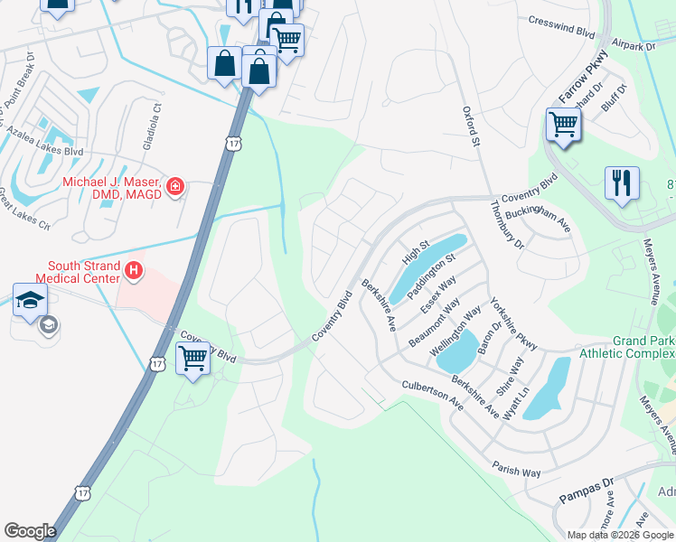 map of restaurants, bars, coffee shops, grocery stores, and more near 1633 Culbertson Avenue in Myrtle Beach