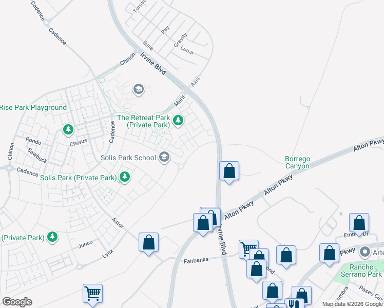 map of restaurants, bars, coffee shops, grocery stores, and more near 41 Lynx in Irvine