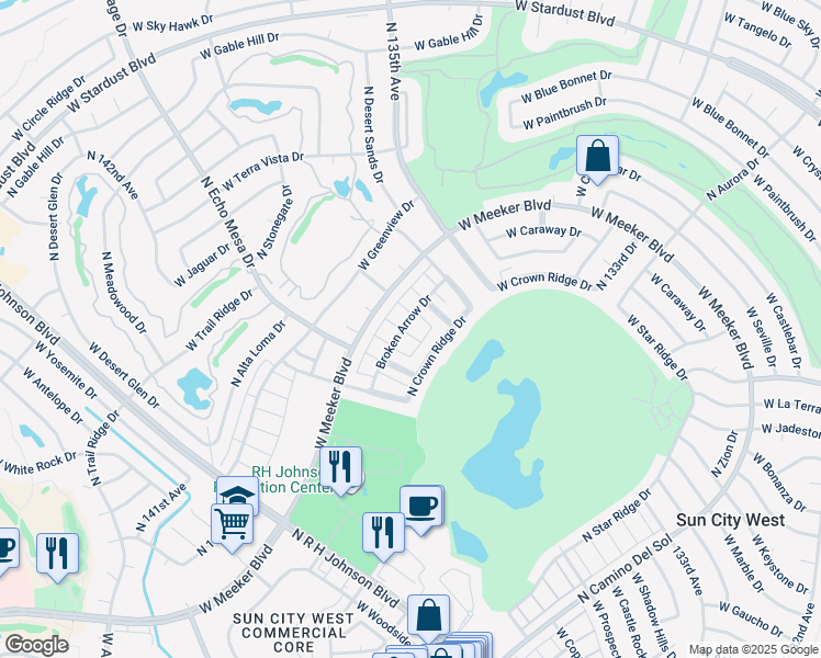 map of restaurants, bars, coffee shops, grocery stores, and more near 13630 West Echo Mesa Drive in Sun City West