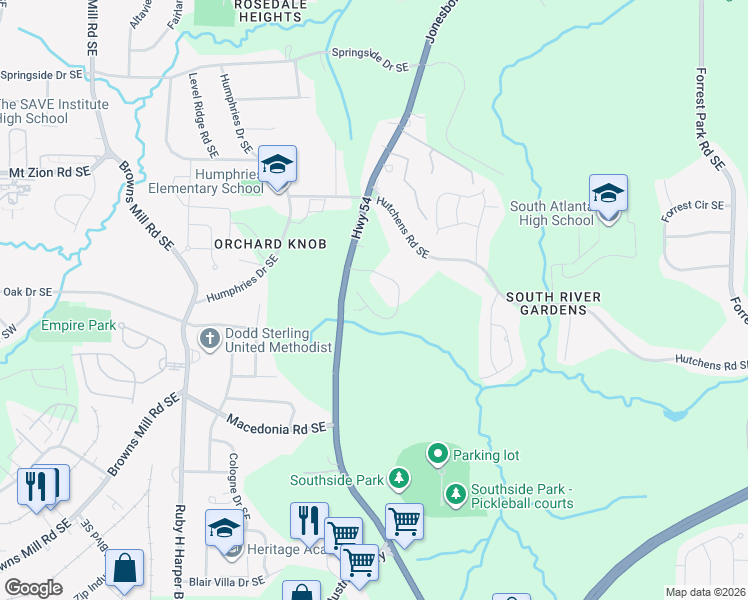 map of restaurants, bars, coffee shops, grocery stores, and more near 3216 Jonesboro Road Southeast in Atlanta