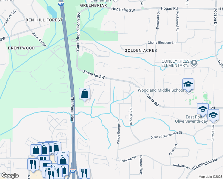 map of restaurants, bars, coffee shops, grocery stores, and more near 2852 Ridgeview Drive in Atlanta