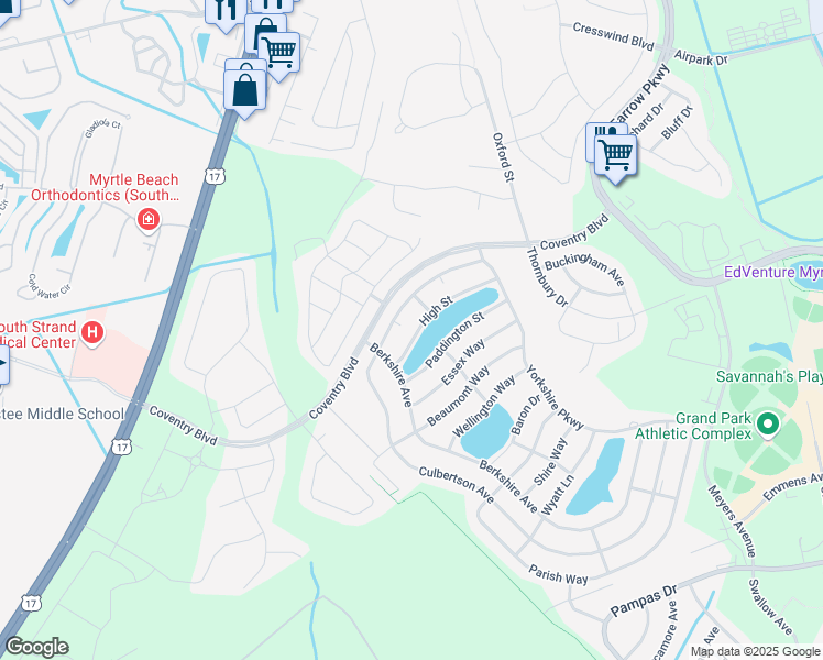 map of restaurants, bars, coffee shops, grocery stores, and more near 1821 High Street in Myrtle Beach