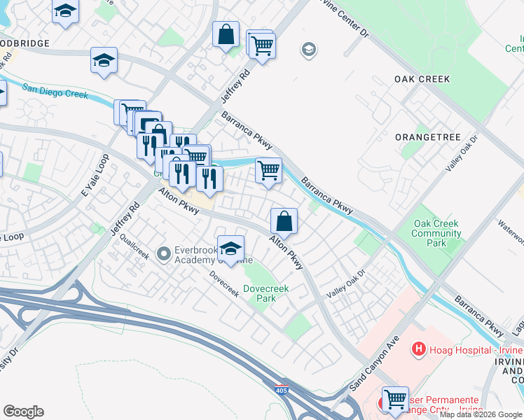 map of restaurants, bars, coffee shops, grocery stores, and more near 6 Periwinkle in Irvine