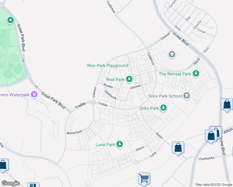 map of restaurants, bars, coffee shops, grocery stores, and more near 201 Merit in Irvine