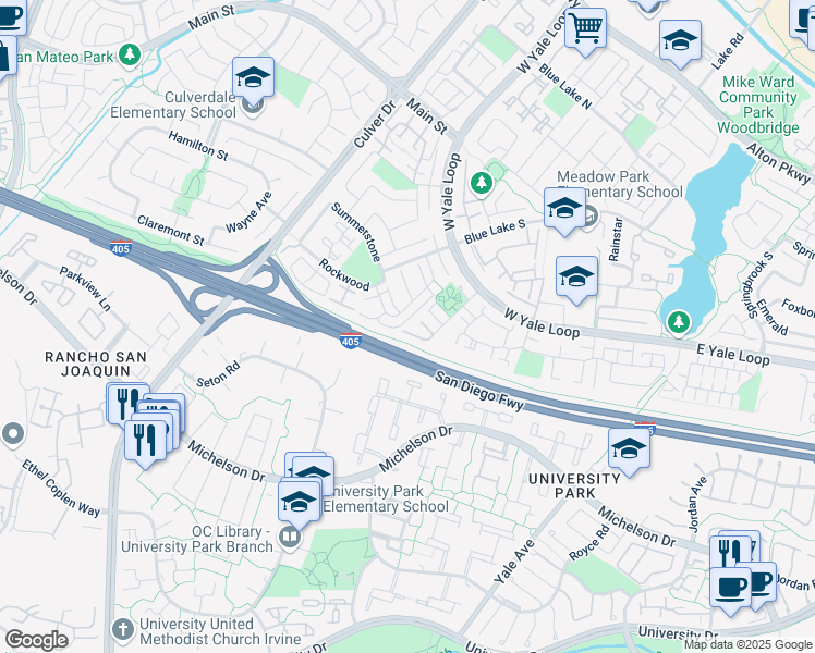 map of restaurants, bars, coffee shops, grocery stores, and more near 150 Echo Run in Irvine