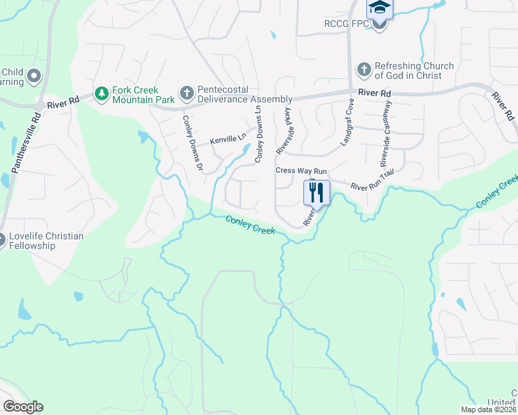 map of restaurants, bars, coffee shops, grocery stores, and more near 3950 Conley Downs Lane in Decatur