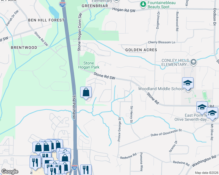 map of restaurants, bars, coffee shops, grocery stores, and more near 2808 Ridgeview Drive in Atlanta
