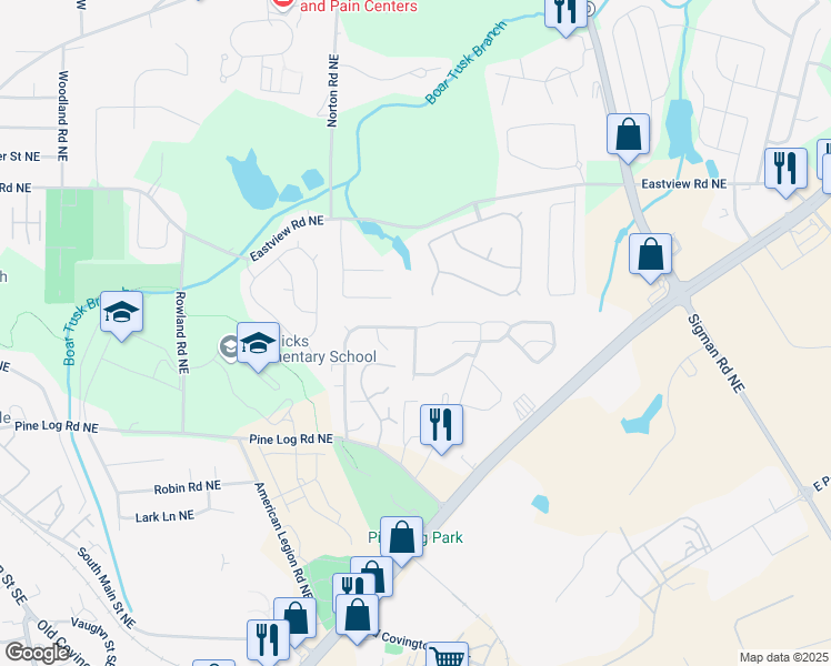 map of restaurants, bars, coffee shops, grocery stores, and more near 1002 Weatherwood Place Northeast in Conyers