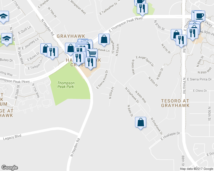 map of restaurants, bars, coffee shops, grocery stores, and more near 8294 East Buteo Drive in Scottsdale