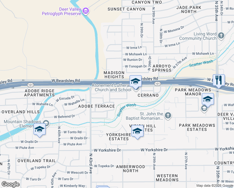 map of restaurants, bars, coffee shops, grocery stores, and more near 4134 Menadota Drive in Glendale