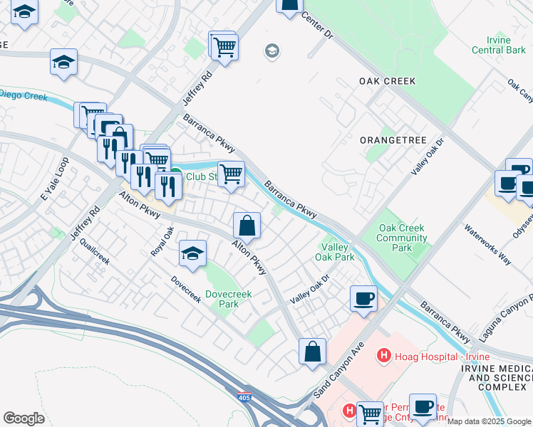 map of restaurants, bars, coffee shops, grocery stores, and more near 38 Sagebrush in Irvine