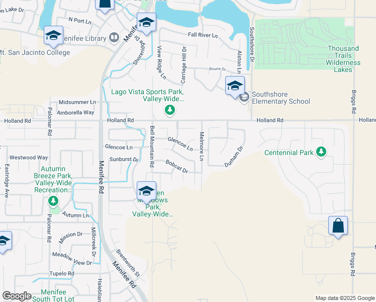 map of restaurants, bars, coffee shops, grocery stores, and more near 29173 Glencoe Lane in Menifee