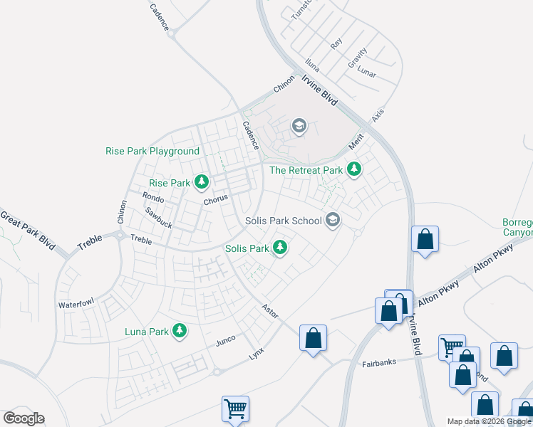 map of restaurants, bars, coffee shops, grocery stores, and more near 327 Baluster in Irvine