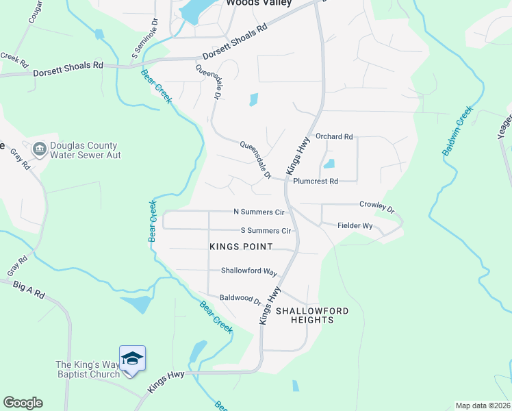 map of restaurants, bars, coffee shops, grocery stores, and more near 6215 North Summers Circle in Douglasville