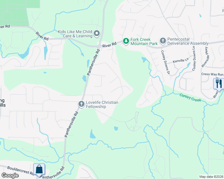 map of restaurants, bars, coffee shops, grocery stores, and more near 3877 Cedar Trace Lane in Ellenwood