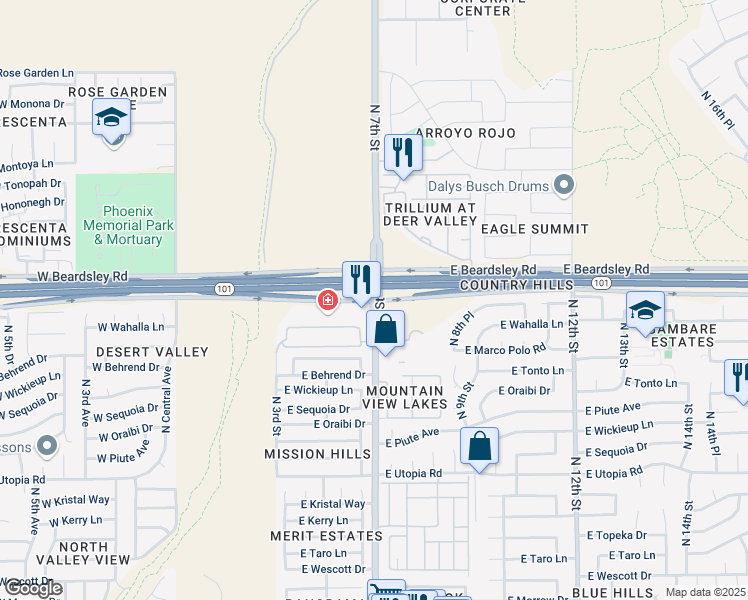 map of restaurants, bars, coffee shops, grocery stores, and more near N 7th St & E Beardsley Rd in Phoenix