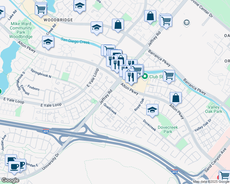 map of restaurants, bars, coffee shops, grocery stores, and more near 124 Cherrybrook Lane in Irvine