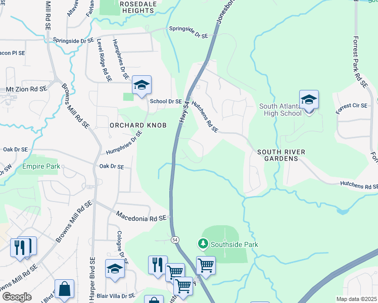 map of restaurants, bars, coffee shops, grocery stores, and more near 571 Hancock Dr SE in Atlanta