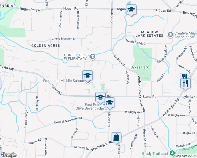 map of restaurants, bars, coffee shops, grocery stores, and more near 3187 Flamingo Drive in East Point