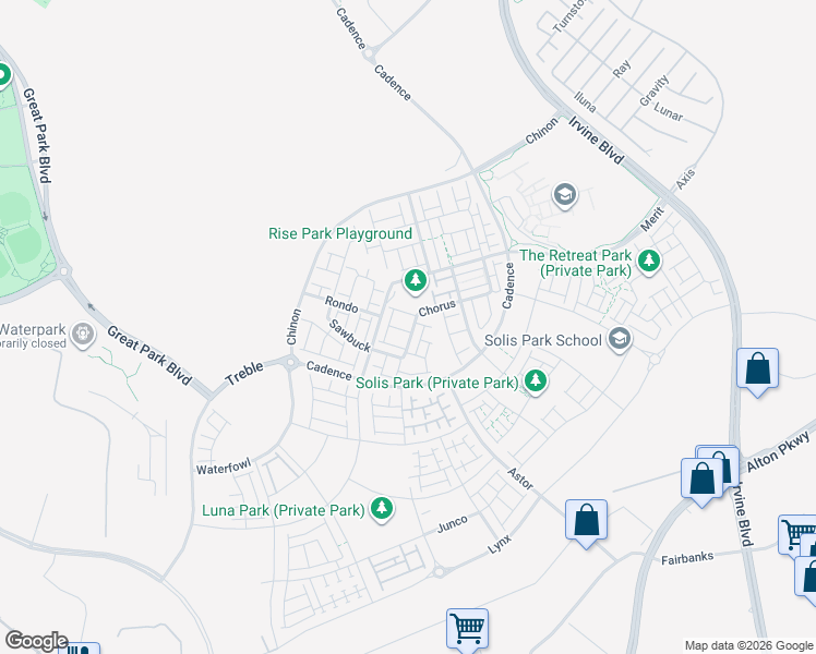 map of restaurants, bars, coffee shops, grocery stores, and more near North 2nd Street in Irvine