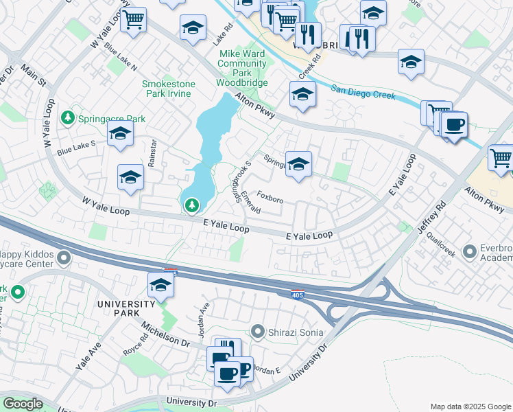 map of restaurants, bars, coffee shops, grocery stores, and more near 50 Emerald in Irvine