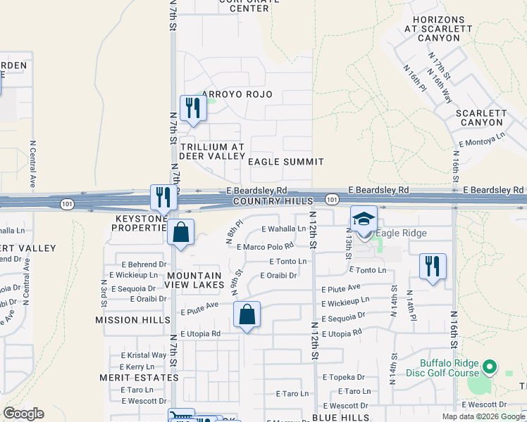 map of restaurants, bars, coffee shops, grocery stores, and more near 918 East Escuda Drive in Phoenix