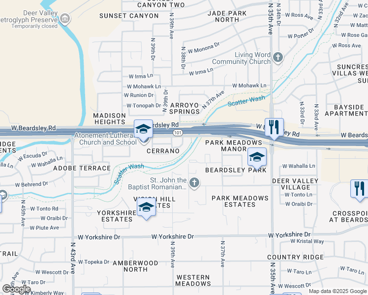 map of restaurants, bars, coffee shops, grocery stores, and more near 20039 North 39th Avenue in Glendale