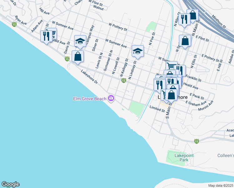 map of restaurants, bars, coffee shops, grocery stores, and more near 705 Limited Street in Lake Elsinore
