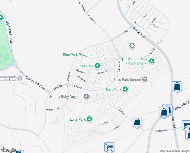 map of restaurants, bars, coffee shops, grocery stores, and more near North 2nd Street in Irvine