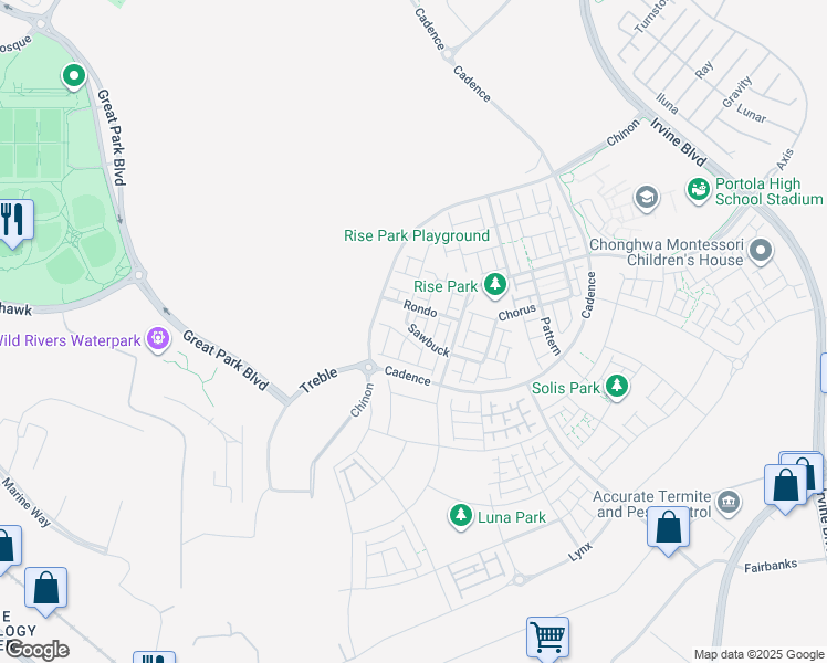 map of restaurants, bars, coffee shops, grocery stores, and more near 124 Rondo in Irvine