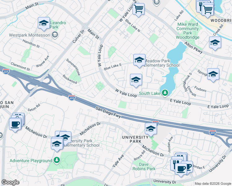map of restaurants, bars, coffee shops, grocery stores, and more near 18 Goldstone in Irvine