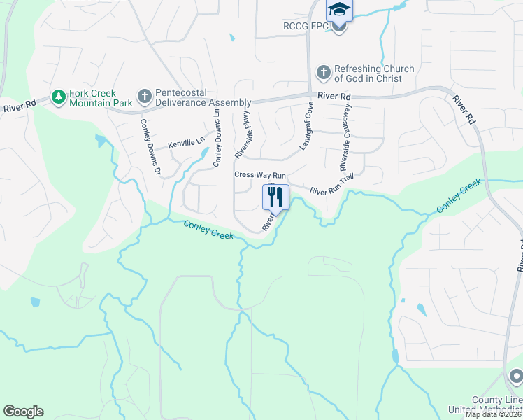 map of restaurants, bars, coffee shops, grocery stores, and more near 4064 Riverside Parkway in Decatur