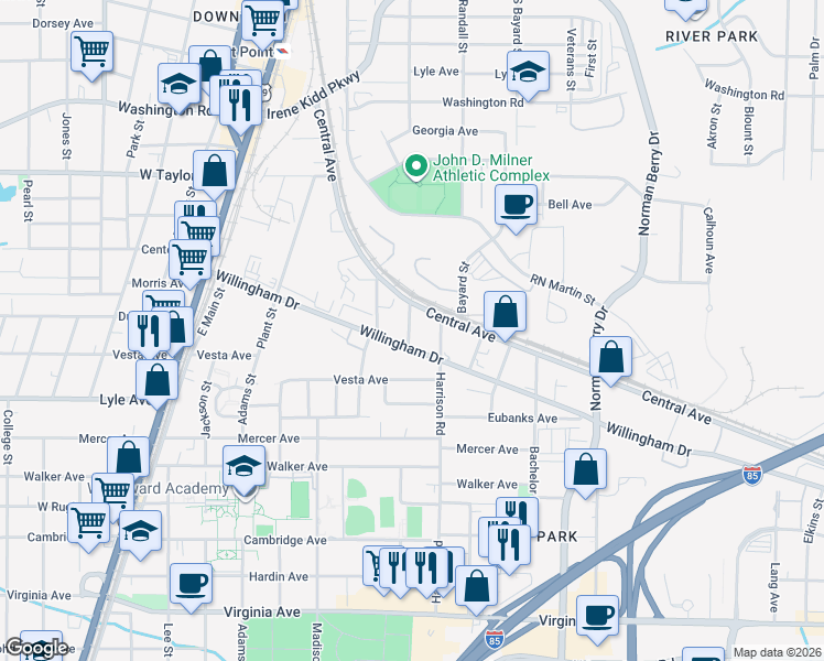 map of restaurants, bars, coffee shops, grocery stores, and more near 1414 Central Avenue in Atlanta