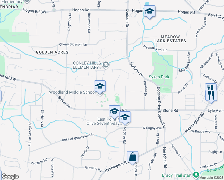 map of restaurants, bars, coffee shops, grocery stores, and more near 3187 Flamingo Drive in East Point
