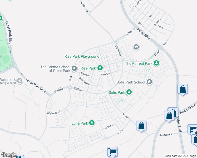 map of restaurants, bars, coffee shops, grocery stores, and more near 229 Chorus in Irvine