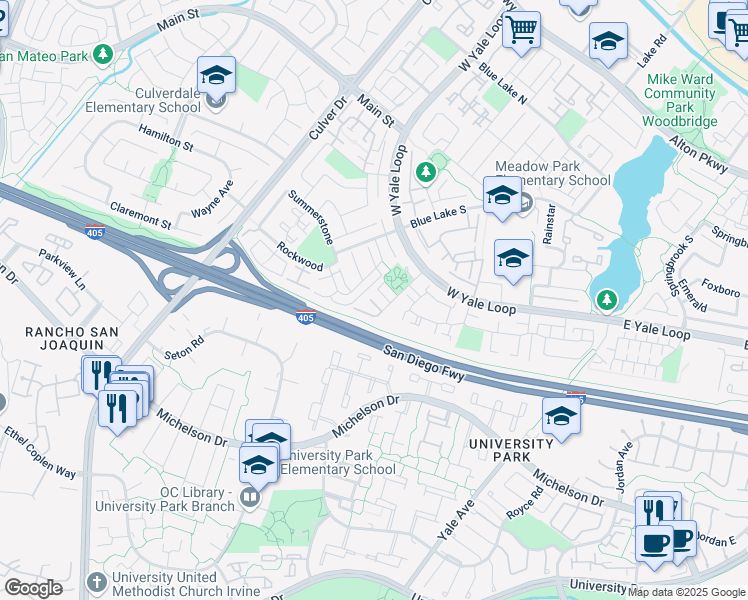 map of restaurants, bars, coffee shops, grocery stores, and more near 46 Echo Run in Irvine