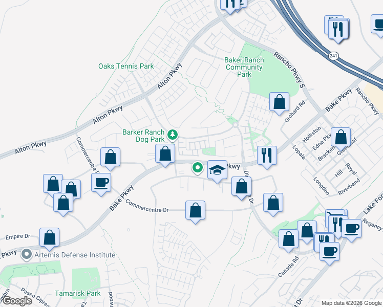 map of restaurants, bars, coffee shops, grocery stores, and more near 36 Clover in Lake Forest