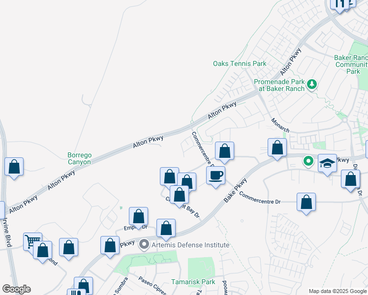 map of restaurants, bars, coffee shops, grocery stores, and more near 523 Escenico in Lake Forest