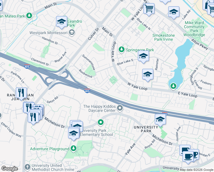 map of restaurants, bars, coffee shops, grocery stores, and more near 46 Echo Run in Irvine