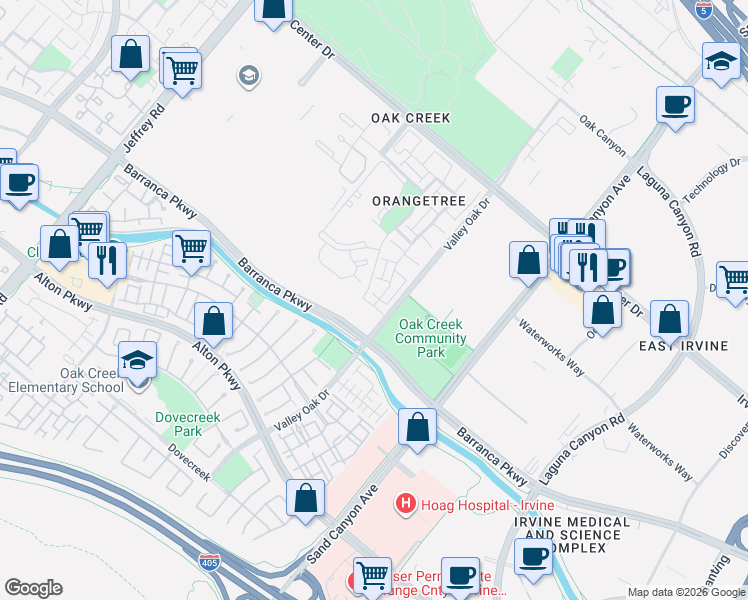 map of restaurants, bars, coffee shops, grocery stores, and more near 5 Bright Hollow in Irvine