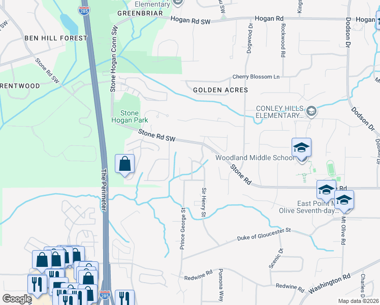 map of restaurants, bars, coffee shops, grocery stores, and more near 3252 Sir Henry Street in East Point