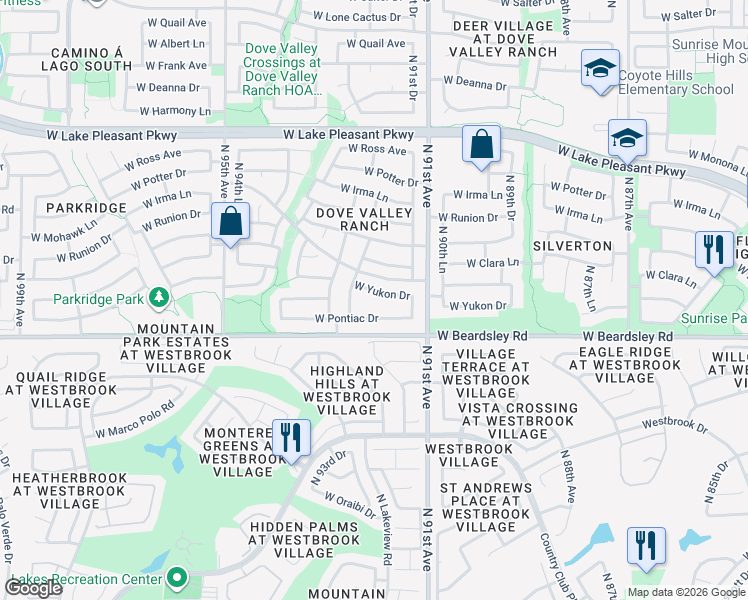 map of restaurants, bars, coffee shops, grocery stores, and more near 9218 West Yukon Drive in Peoria