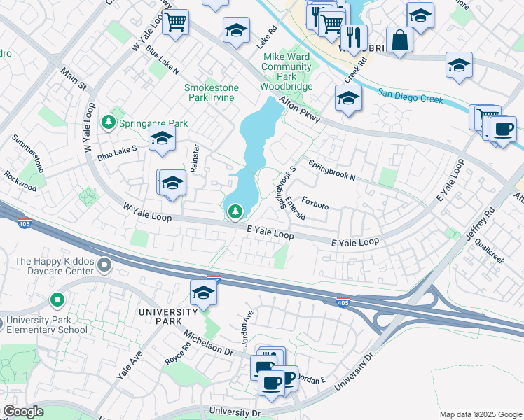 map of restaurants, bars, coffee shops, grocery stores, and more near 72 Coral Lake in Irvine